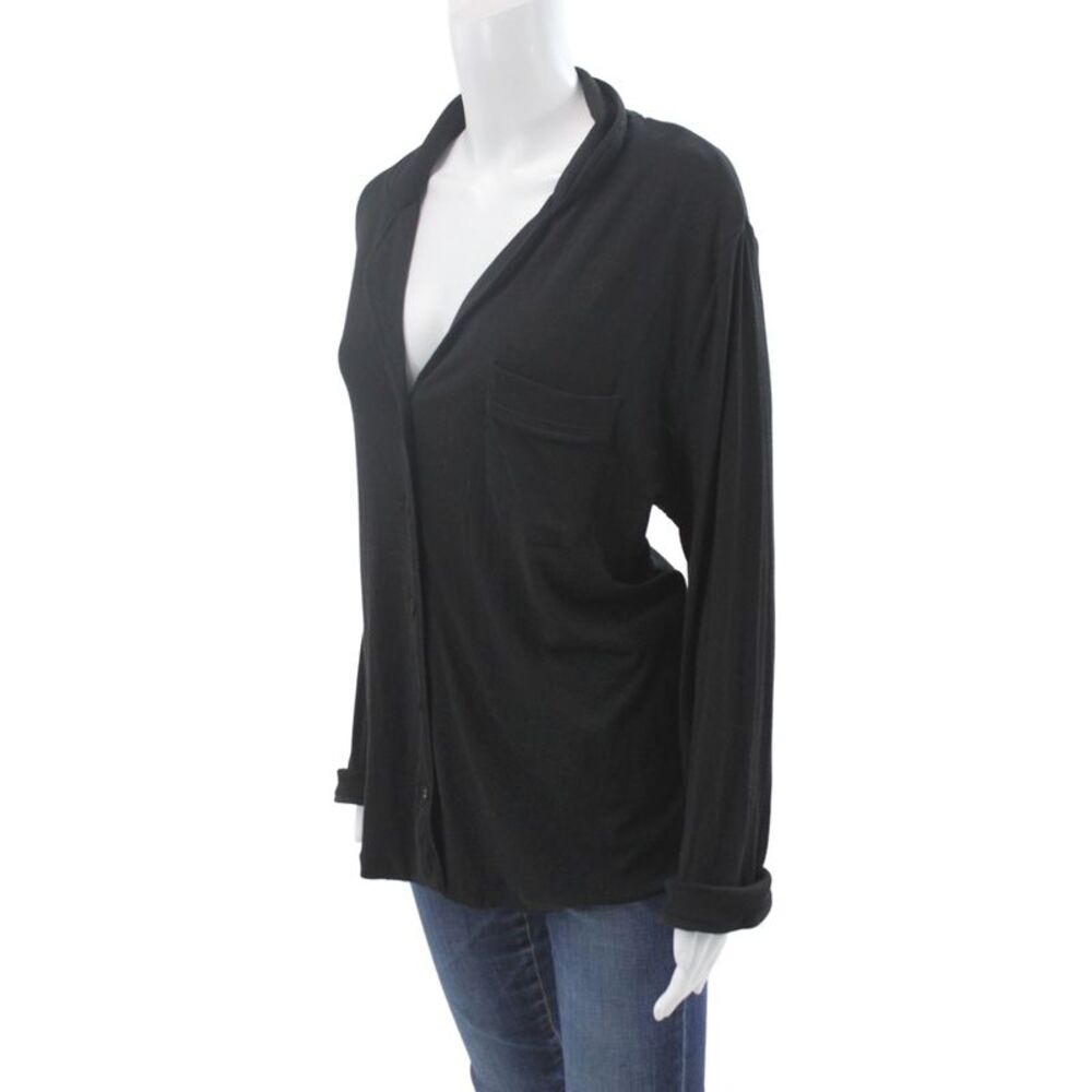 Skims Women Collared Long Sleeve Pima Cotton Button Up Top Black Size XL - Picture 2 of 6